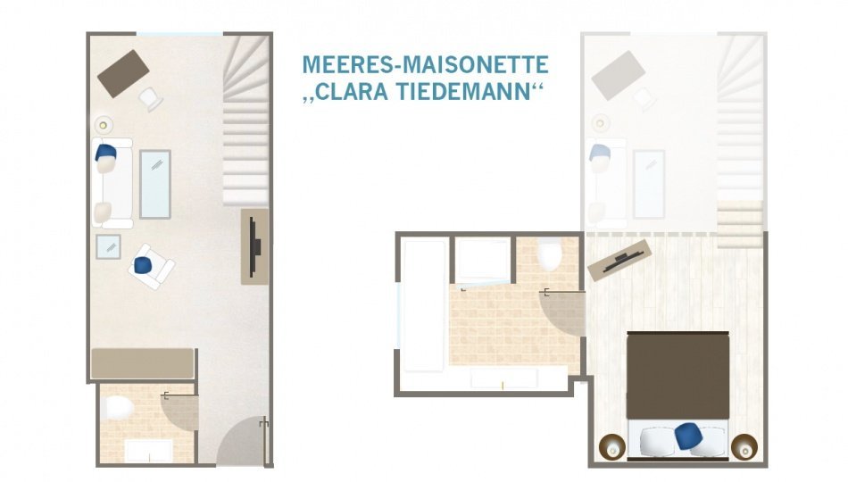 Grundriss einer Maisonette im Söl’ring Hof, Urlaubsziel Sylt.