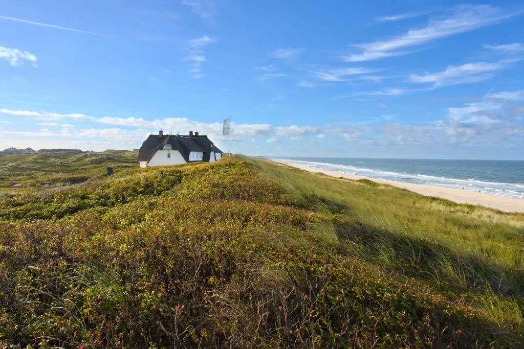 Söl’ring Hof, Sylt: Strandhaus mit Reetdach, ideales Urlaubsziel.